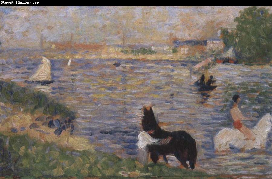 Georges Seurat Horses in the Seine